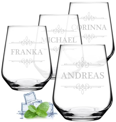 polar-effekt Lot de 4 verres à eau, 425 ml, avec gravure, personnalisables, cadeau d'anniversaire, pour jus, smoothies et cocktails, sans BPA