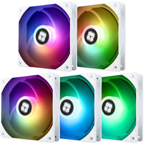 TR TL-C12CW-S X5 CPU Air Fan 120mm ARGB Case Cooler Fan, PWM Silent Computer Fan con rodamiento S-FDB, hasta 1550RPM Speed Cooling Ventilador,Ventilador de refrigeración PC,5-Fan Packs,Blanco