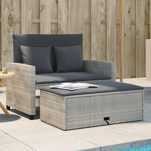IKAYAA Gartensofa Ausziehbar mit Stauraum Liegefunktion Rattan Sofa 2 Sitzer Lounge Sofa Outdoor Kleines Balkon Sofa Bank Balkonmöbel Rattansofa Sitzbank Balkon Lounge Gartenbank