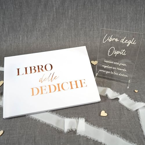PHOTOCITY Libro degli Ospiti con Targa in plexiglass, Libro degli Ospiti con Pagine Bianche, Libro delle dediche 30x20 cm 50 Fogli Bianchi (Libro delle dediche Bronzo, Italiano)