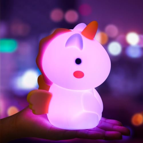 Unicorno Luce Notturna Bambini, Regalo Battesimo 3 Modalità Luce, Lampada in Silicone Alta Luminosità per 8 Ore, Tocco Ricaricabile Neonato Cameretta Bambina