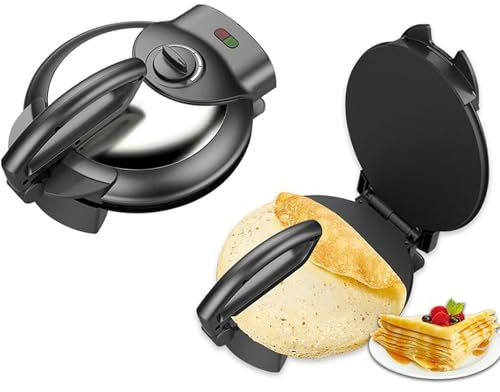 HYYKEJI Crepera Antiadherente de 12 Pulgadas, Tortilla Eléctrica de Acero Inoxidable, con Mango Ajustable, Indicador LED, Calentamiento de Doble Cara, para Huevos, Panqueques, Tortillas y Quesadillas