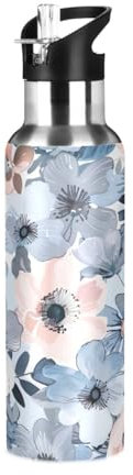 Waassud Water Bottle Vintage Flowers Insulated Water Bottle Stainless Steel with Straw Sports Water Bottle bike Water Bottle 22 oz