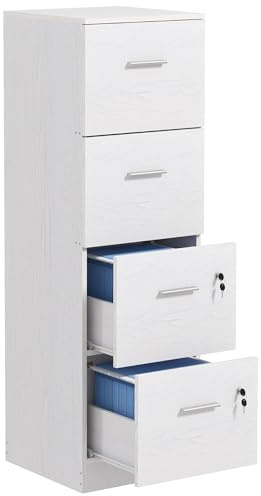 HOMCOM File Cabinet with 4 Drawers for Home Office, Vertical Filing Cabinet with Lock, Adjustable Hanging Bar for A4 and Letter Size, Ash Wood-Effect