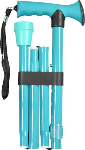 Bastón Plegable Ajustable con Mango ergonómico de Goma, 5 ajustes de Altura, Aluminio Ligero, Correa de muñeca y Punta Antideslizante, Compacto para Viajes, soporta hasta 100 kg, Color Verde Azulado
