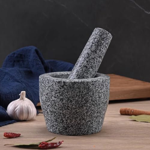 Prensa de ajo hecha a mano con piedra pulida hecha a mano, mortero y mortero de piedra para triturar especias de ajo y guacamole, herramienta natural de preparación de alimentos para cocinar el hogar