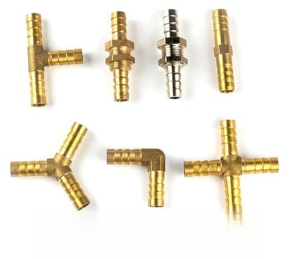 Brass Barb Pipe Fitting 2 3 4 Way Connector for 4mm 5mm 6mm 8mm 10mm 12mm 16mm 19mm Hose Copper Pagoda Water Tube Fittings(A-T type,Barb 10mm)