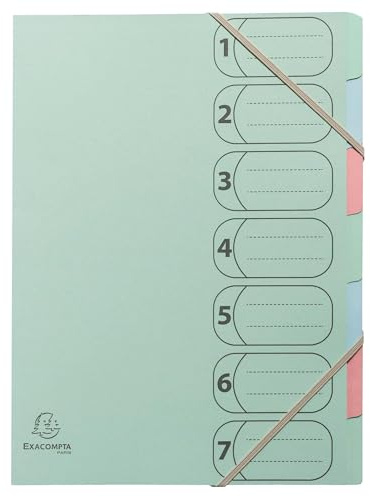 Exacompta - Ref. 56239E – 1 Ordnungsmappe Harmonika Autentik – mit Gummibändern und bedruckten Fenstern – erweiterbare Rückseite – Deckel aus recyceltem Karton – 7 Fächer – 24,5 x 32 cm – A4 – Farben