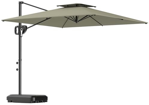 Outsunny 2.5m Garden Cantilever Parasol with Fillable Base, Up to 40kg, Double Top Garden Parasol, Square Overhanging Patio Umbrella with Crank Handle and Tilt for Outdoor Sun Shade, Light Grey