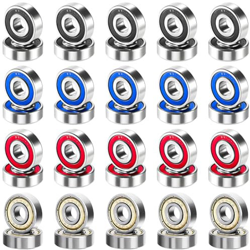 XTUDOU® 40 Pezzi Cuscinetti 8 x 22 x 7 mm, Cuscinetto 608 Cuscinetti a Sfera 608zz Cuscinetto 608 2RS in Metallo Doppio Shielded in Miniatura Cuscinetto a Sfera per Skateboard, Scooter in Linea