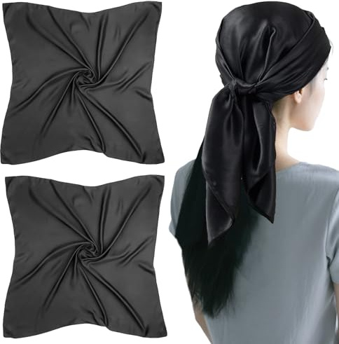 Vimmvid 2 Stück Kopftuch Damen Sommer, 90x90cm Große Bandana Scarf Satin Tuch für Frauen Satin Bandana Mädchen Headscarf Haarschmuck