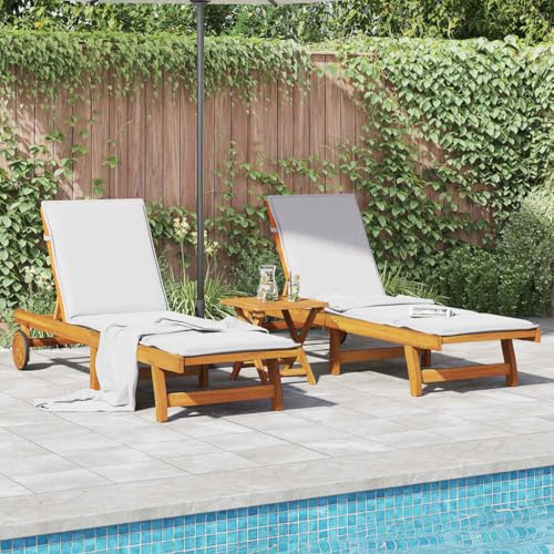 IKAYAA Sonnenliege 2 Personen mit Rollen, Klappbarer Gartenliege Holz, Liegestuhl mit Verstellbarer Rückenlehne, Relaxliege für Garten & Balkon & Terrasse