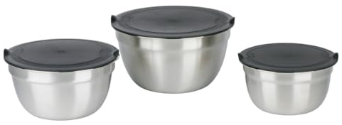 alpina Rührschüssel Set Edelstahl - Edelstahlschüssel mit Deckel - Schüsselset für Küche und Salate - Mixing Bowl Set für Rührschüsseln - Küchenschüssel Edelstahl, Grau