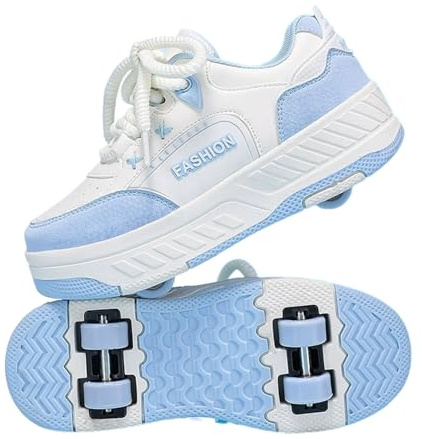 Surwin Roller Skates, Roller Skates for Girls Boys, 2 in 1 Kids Rollerskates, Detachable Walkable Teenagers Retractable Roller Shoes, Shoes with Wheels 4, for Outdoor Sports Walking (Blue,3.5)