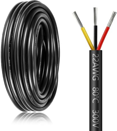 10 Metres 22AWG 3 Core Electrical Wire, 3x0.3mm² Flexible Stranded Tinned Copper Electric Cable, 12V 24V 240V 300V 3 Core Cable PVC Electric Wire for LED Strip Lighting Lamp Automotive, Black