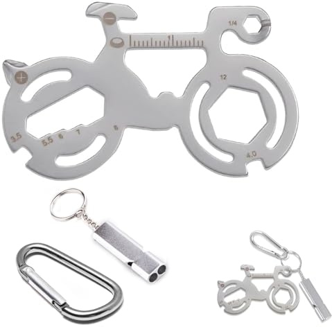 Aililong Cykel multiverktyg nyckelring – 12-i-1 multifunktionsverktyg med aluminiumvisselpipa och karbinhake, hög kvalitet för camping vandring