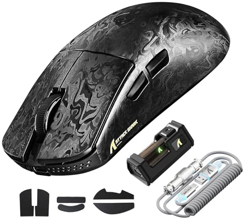 ATTACK SHARK R11 ULTRA Kabellose Gaming-Maus aus Kohlefaser mit LED-Spiralkabel, 8000Hz, PAW3950MAX, 49g Leicht, 42000 DPI, 20000FPS, Nordic 52840 Chip, Nano-Metal Ice Coating, für PC, Forged Black