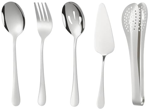 Serving Spoons Large, 5-Piece Serving Spoon Set with Stainless Steel Construction, Serving Spoons for Buffet and Restaurant Use, 22-24 cm Durable Utensils