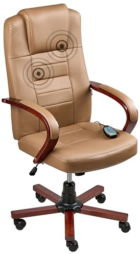 Beliani Bürostuhl Hellbraun Leder mit Massage- und Heizfunktion höhenverstellbar Diamond
