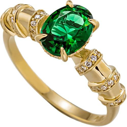 Ayoiow Vorsteckring 585 Gelbgold, Elegant mit Tsavorit und Moissanit Ringe Gold Damen Echt, Trauringe Gold Damen