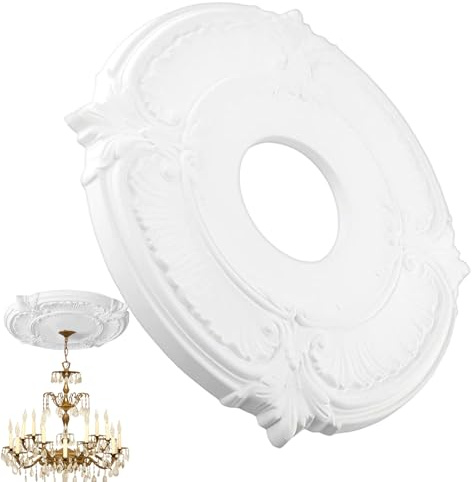 Rosetta in stucco in schiuma rigida PU – rosetta da soffitto rotonda | Design europeo rosetta per illuminazione della casa e lampadari | Decorazione semplice e sicura per proprietari di case, interior