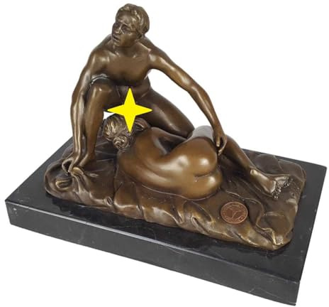 vianmo Bronzeskulptur Bronzefigur Mann Frau Liebesspiel Frau liegend Mann kniend Erotik