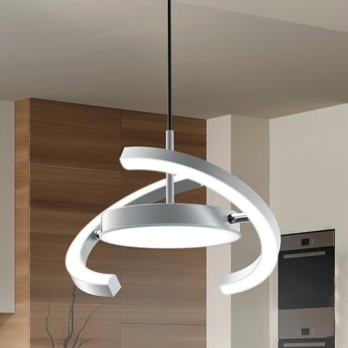 FIMEI LED Hängeleuchte Pendelleuchte dimmbar mit Fernbedienung 3000K-6000K | Verstellbares Licht, Saturnring-Design, Höhenverstellbar für Kücheninsel Esszimmer Wohnzimmer Foyer Schlafzimmer (Silbergrau)