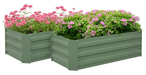 Outsunny 2 Jardineras Exterior Grandes Acero Galvanizado 100x50x30 cm Verde