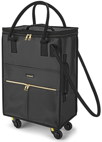 Reusable Grocery Bag on Wheels, Foldable Rolling Duffle Bag, Carry on Luggage Bag with Handle and Zipper Cover for Travel, Lightweight Rolling Tote Shopping Carts (Matte-Black, Small_41L)
