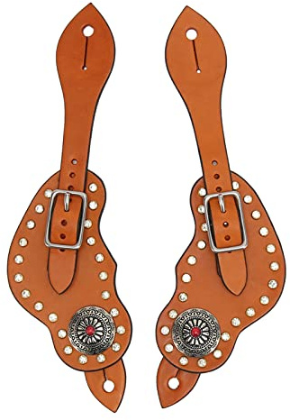 Xzcvalimn Verstellbarer Sporenriemen aus Kunstleder, Western-Sporenriemen mit Metallschnalle und Strass-Details, braune Reitausrüstung für das Reiten auf dem Pferderücken