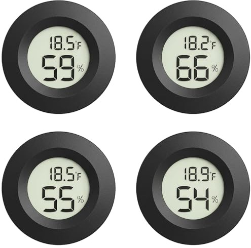 4Pcs Mini Digital Reptile Tank Thermometer Hygrometer, Accurate Indoor Humidity Meter and Temperature Sensor for Tortoise Leopard Gecko Spiders Vivarium, Small Round Hydrometer Gauge for Greenhouse