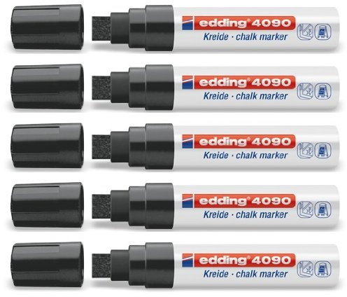 5er Sparpack Fenster/Kreidemarker edding 4090 diverse Faben zur Auswahl (Neon Sortierung) (5er Set, schwarz)