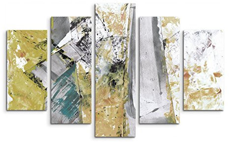 5 teiliges Wandbild auf Leinwand (Gesamt: H: 100cm B: 160cm) Keilrahmenbild Canvas Fotodruck Leinwandbild Leinwanddruck Kunstdruck Wandbild grün grau weiß Streifen
