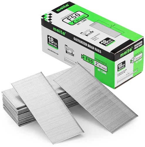 meite F50 Stauchkopfnägel 18GA/50 mm, Verzinkte Tackernägel 50mm 18GA Nägel für Druckluftnagler und Elektrischer (5,000 Stück)