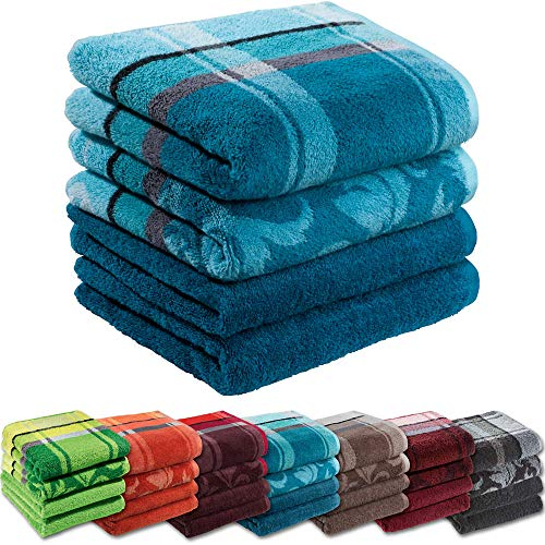 Erwin Müller Handtuch-Set 4er-Pack Petrol Größe 50x100 cm - Ludwigsburg - 100% Baumwolle - kuschelweich, saugstark, voluminös - praktisch durch beidseitige Schlaufen (weitere Farben)
