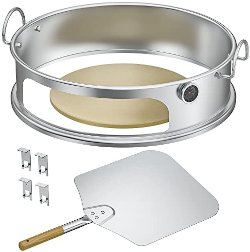 onlyfire Pizza Oven Kit for 22-12 Inches Kettle Grills - Includes Stone and Aluminum Peel, Thermometer