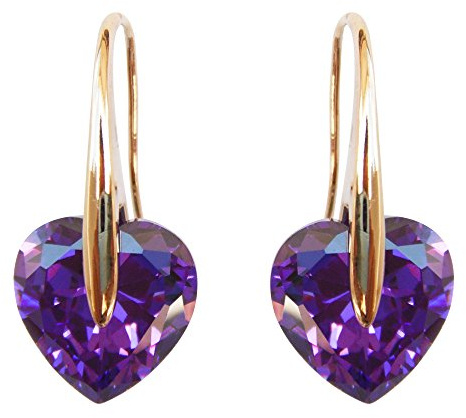 Navachi - Orecchini pendenti pendenti pendenti in oro giallo 18 carati con zircone a forma di cuore e 18ct base metallo placcato oro, colore: Viola, cod. HB6-1226-4