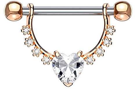 beyoutifulthings Brustwarzen-Piercing GROSSES Herz Intim-Piercing Brust-Piercing Edelstahl Silber Gold Roségold Clear Pink Stab 1,6mm 12mm