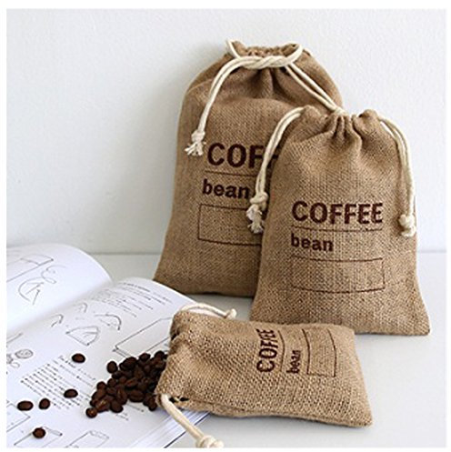 Jute Woven Bundles Coffee Bean Sacks Kitchen Sundries Peas Sacks Date Record Natural Burlap Bags Drawstring Reusable (3pc,5.9 X 4.13)