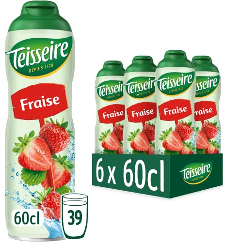 Teisseire Sirop de Fraise pour Boisson Rafraîchissante, Cocktails, Bidon Recyclable 6x60cl