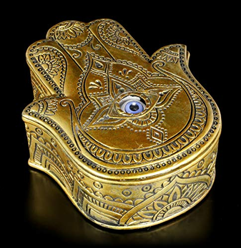 Figuren Shop GmbH Hamsa - Boîte à bijoux - Main de Fatma avec un oeil mobile | Fantasy Decoration, Boîte à bijoux peinte à la main