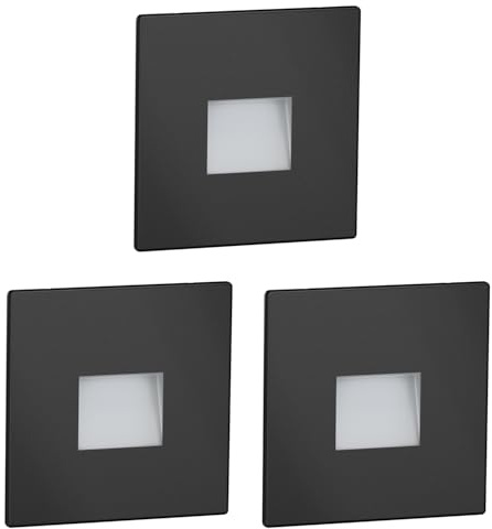 ledscom.de 3x LED Treppenlicht/Wandeinbauleuchte FOW für innen und außen, Downlight, eckig, schwarz, 85 x 85mm, warmweiß