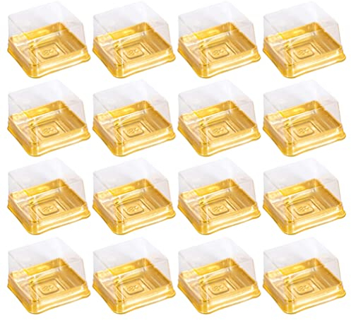 DOITOOL 100Pcs Golden Square Moon Cake Box with Clear Lid, 50G Pastry Box for Egg-Yolk Puff, Mini Cake, Macaron,Muffin,Bakery Storage - 5.7 * 5.7 * 4cm