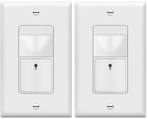 TOPGREENER PIR Motion Sensor Light Switch, Occupancy & Vacancy Motion Sensor Switch, Operable Without Ground Wire, No Neutral Wire, Single Pole, TDOS5-HL-W-2PCS, White