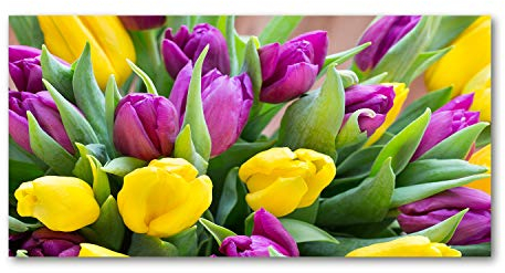 Tulup Picture Wall Art 100x50cm Image Printed Acryl Decorative Wall Picture Plastic/Acrylic Glass for Kitchen & Living Room Colorful tulips