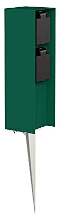 ledscom.de Columna de Enchufe para jardín POMI con Espiga de Tierra para Exterior, IP44, de 2 Pliegues, Verde, Angular, 23cm