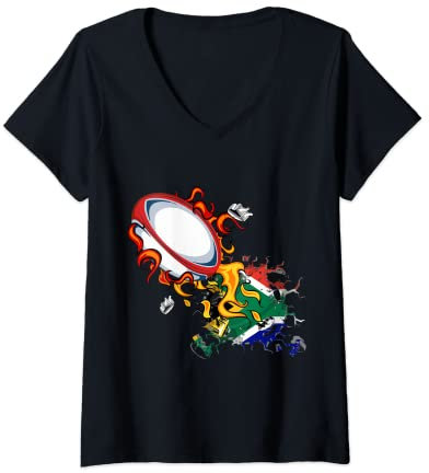 Damen Südafrika Rugby Trikot Springboks Rugby South Africa Rugby T-Shirt mit V-Ausschnitt