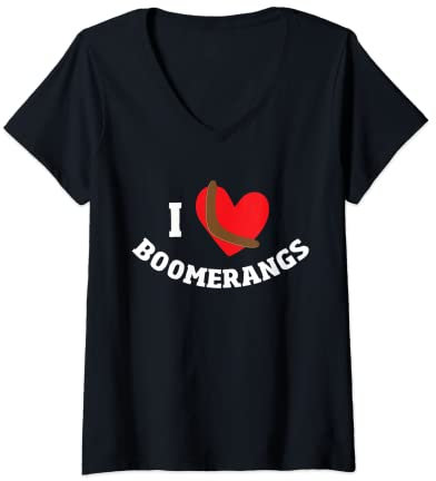 Damen I Love Boomerangs Bumerang Spruch Herz Boomerang T-Shirt mit V-Ausschnitt
