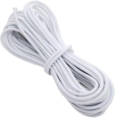 Cordón Elástico/Redondo para Sombreros Negro y Blanco, Manualidades, Encordar Joyas, Máscaras, Sombreros de Fiesta (Elástico Blanco, 1mm - 5 Metros)