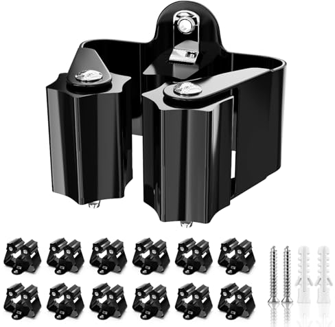 3-H Appendi Scope a Muro 12 Pezzi, Portascope da Muro Appendibile Acciaio Inossidabile Porta Scope Parete 0,7 MM Spessore Impermeabile e Antiscivolo,5KG Supporto per Cucina,Bagno,Garage,Giardino-Nero